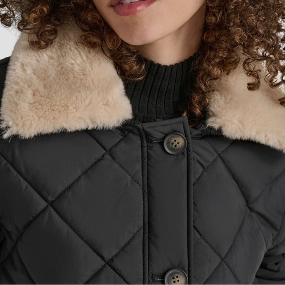 DKNY crop culted black Jacket with Faux Fur Trim/size L - Picture 3 of 7